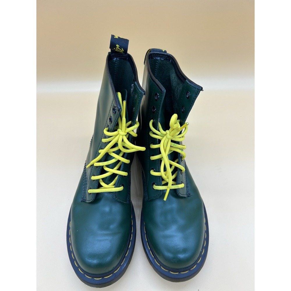 Dr. Martens 1460 Green Smooth Leather Boots Women's US 8 EU 39 Yellow Laces - Picture 2 of 6